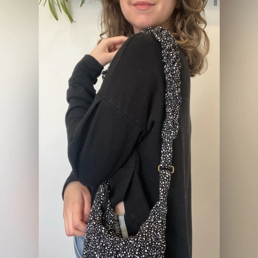 Upcycled handmade quilted fluffy Black and White Crossbody Bag - Picture 6 of 14